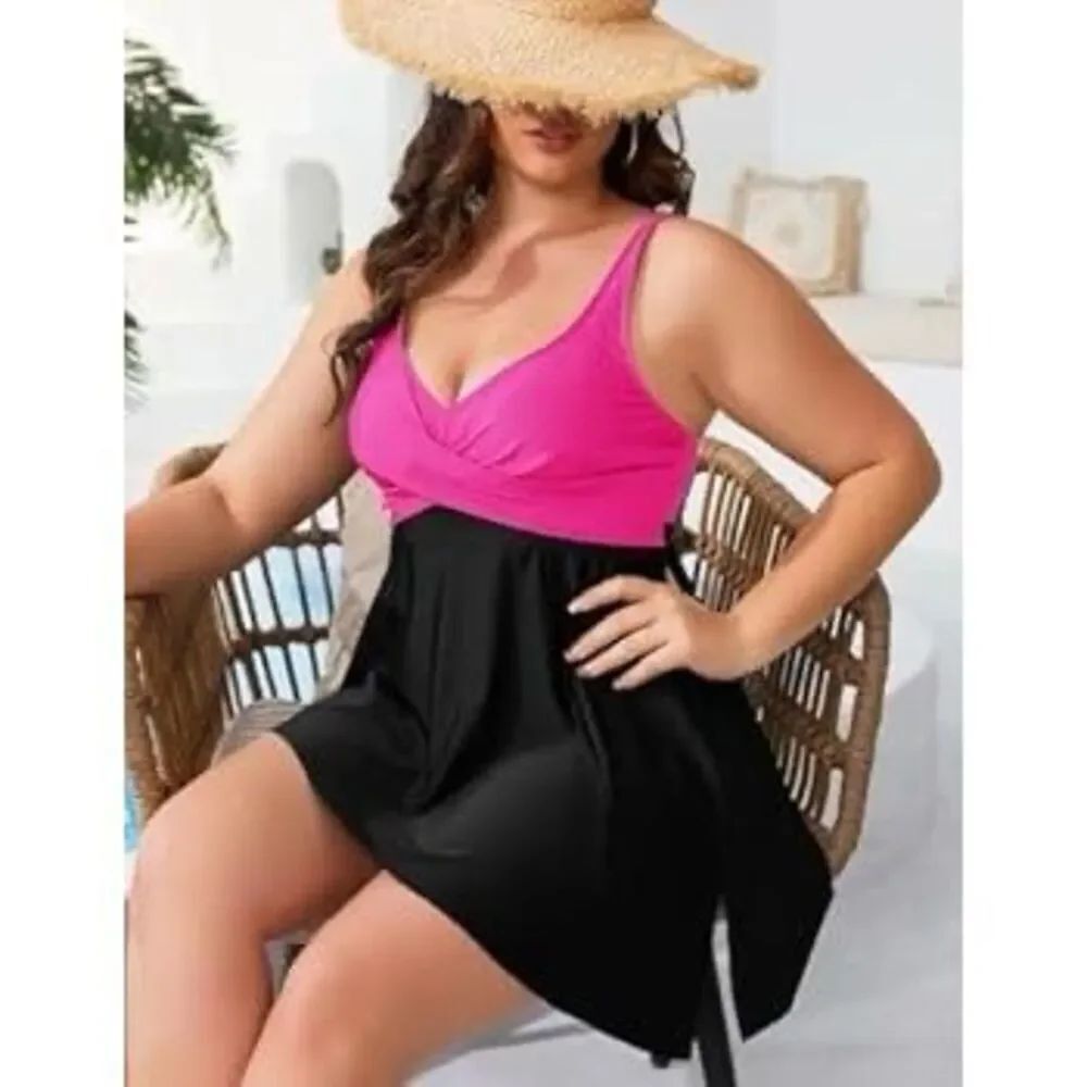 Tummy control black one piece swimsuit with shorts size XL